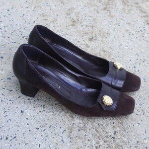 90s Y2K Vintage Bruno Magli Low Block Heel Square Toe Pumps